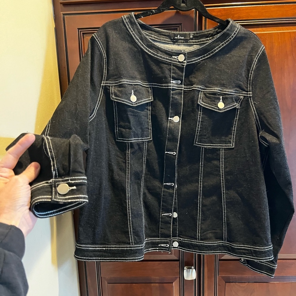 Agnes Orinda Black Stretch Denim Jacket - 2XL - Picture 3 of 9